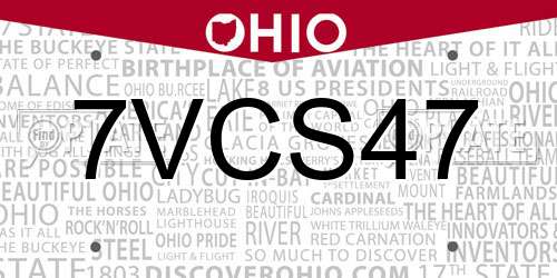 7VCS47 Ohio License Plate