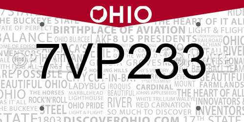 7VP233 Ohio License Plate