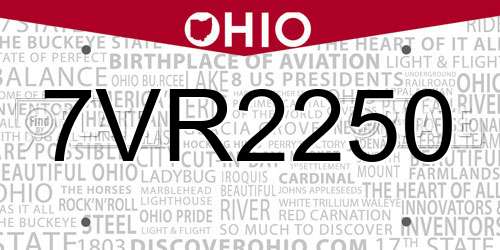 7VR2250 Ohio License Plate