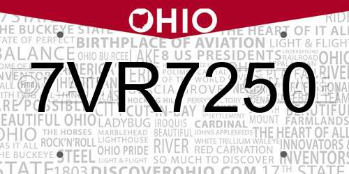 7VR7250 Ohio License Plate