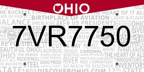 7VR7750 Ohio License Plate