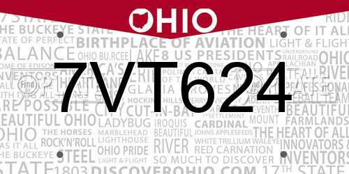 7VT624 Ohio License Plate