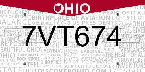 7VT674 Ohio License Plate