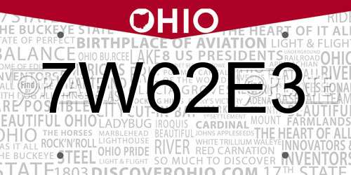 7W62E3 Ohio License Plate