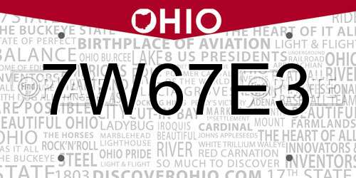 7W67E3 Ohio License Plate