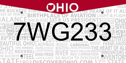 7WG233 Ohio License Plate