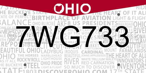 7WG733 Ohio License Plate