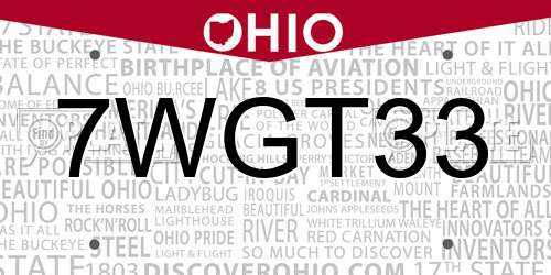 7WGT33 Ohio License Plate