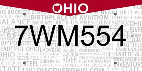 7WM554 Ohio License Plate