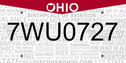 7WU0727 Ohio License Plate