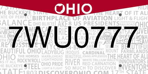 7WU0777 Ohio License Plate