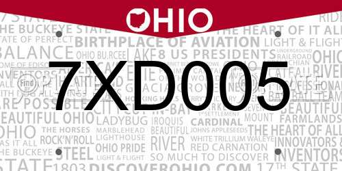 7XD005 Ohio License Plate