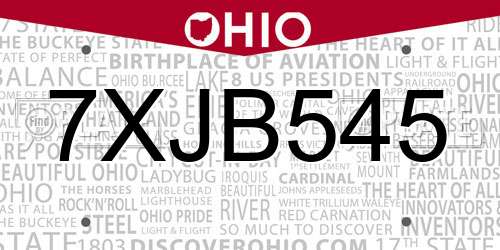 7XJB545 Ohio License Plate