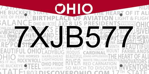 7XJB577 Ohio License Plate
