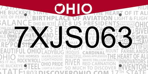 7XJS063 Ohio License Plate