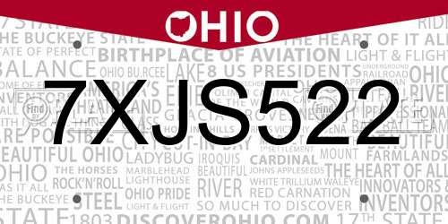7XJS522 Ohio License Plate