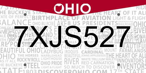 7XJS527 Ohio License Plate