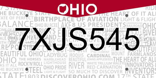 7XJS545 Ohio License Plate