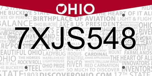 7XJS548 Ohio License Plate