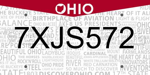 7XJS572 Ohio License Plate