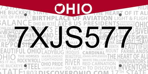 7XJS577 Ohio License Plate