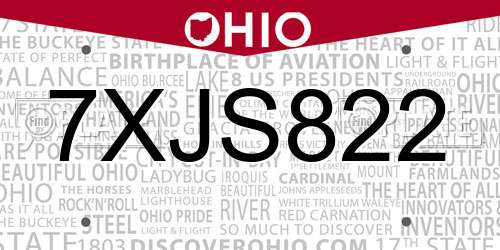 7XJS822 Ohio License Plate