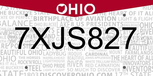7XJS827 Ohio License Plate