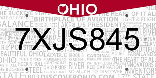 7XJS845 Ohio License Plate