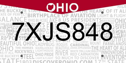 7XJS848 Ohio License Plate