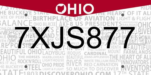 7XJS877 Ohio License Plate