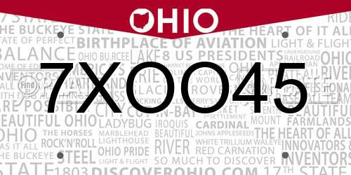 7XOO45 Ohio License Plate