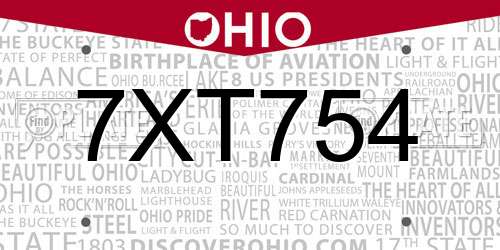 7XT754 Ohio License Plate