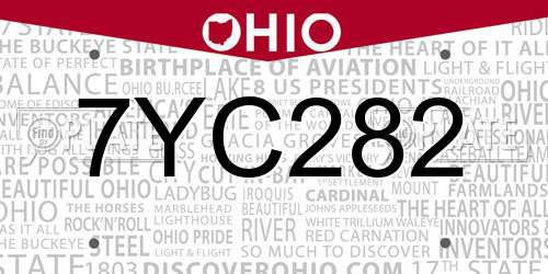 7YC282 Ohio License Plate