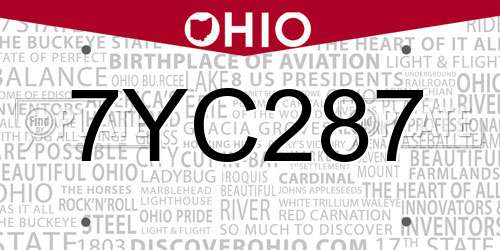 7YC287 Ohio License Plate