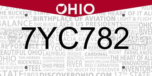 7YC782 Ohio License Plate