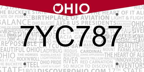 7YC787 Ohio License Plate