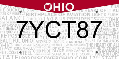 7YCT87 Ohio License Plate