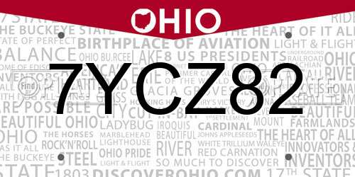 7YCZ82 Ohio License Plate