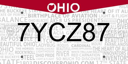 7YCZ87 Ohio License Plate