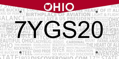 7YGS20 Ohio License Plate