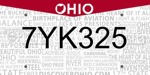 7YK325 Ohio License Plate