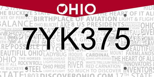 7YK375 Ohio License Plate