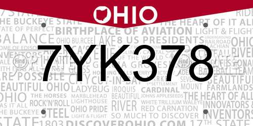 7YK378 Ohio License Plate