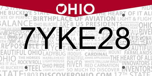 7YKE28 Ohio License Plate