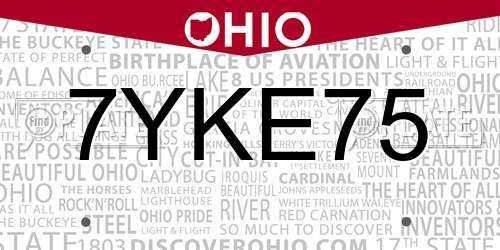 7YKE75 Ohio License Plate