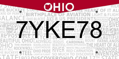 7YKE78 Ohio License Plate