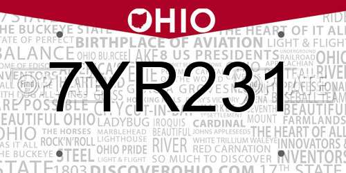 7YR231 Ohio License Plate