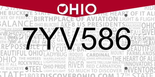 7YV586 Ohio License Plate