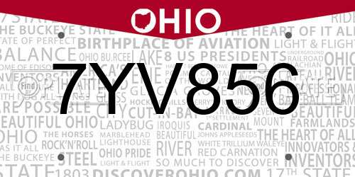 7YV856 Ohio License Plate