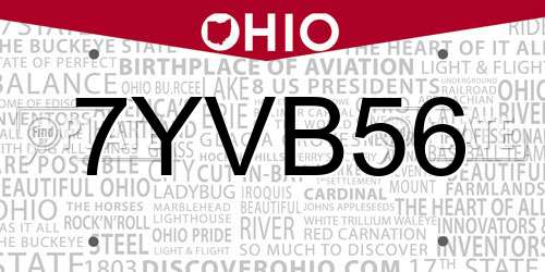 7YVB56 Ohio License Plate